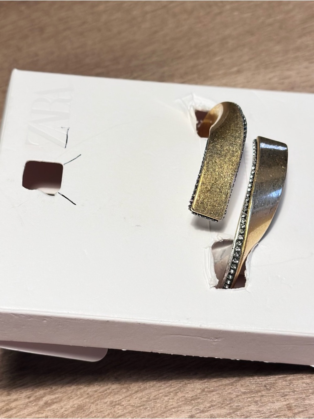 Zara Gold and Silver Tone Hinged Cuff Bracelet with Crystal Trim - Picture 4 of 7